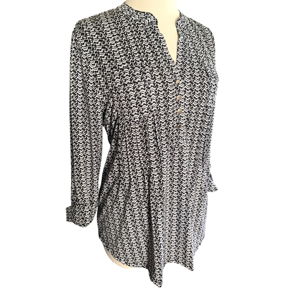 COCOMO Large 3/4 sleeve White Black women’s Pintuck Blouse top shirt - Picture 5 of 10